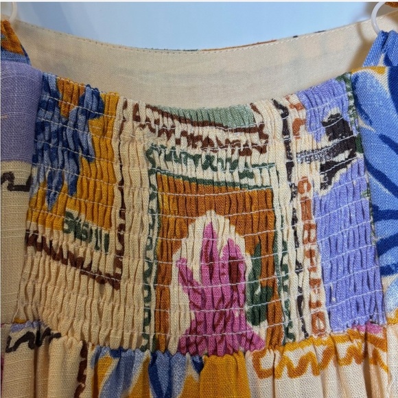 NWT Paper Heart Maxi Dress XS Peach Floral Stamp Linen Blend Garden Plants Boho - Picture 5 of 11